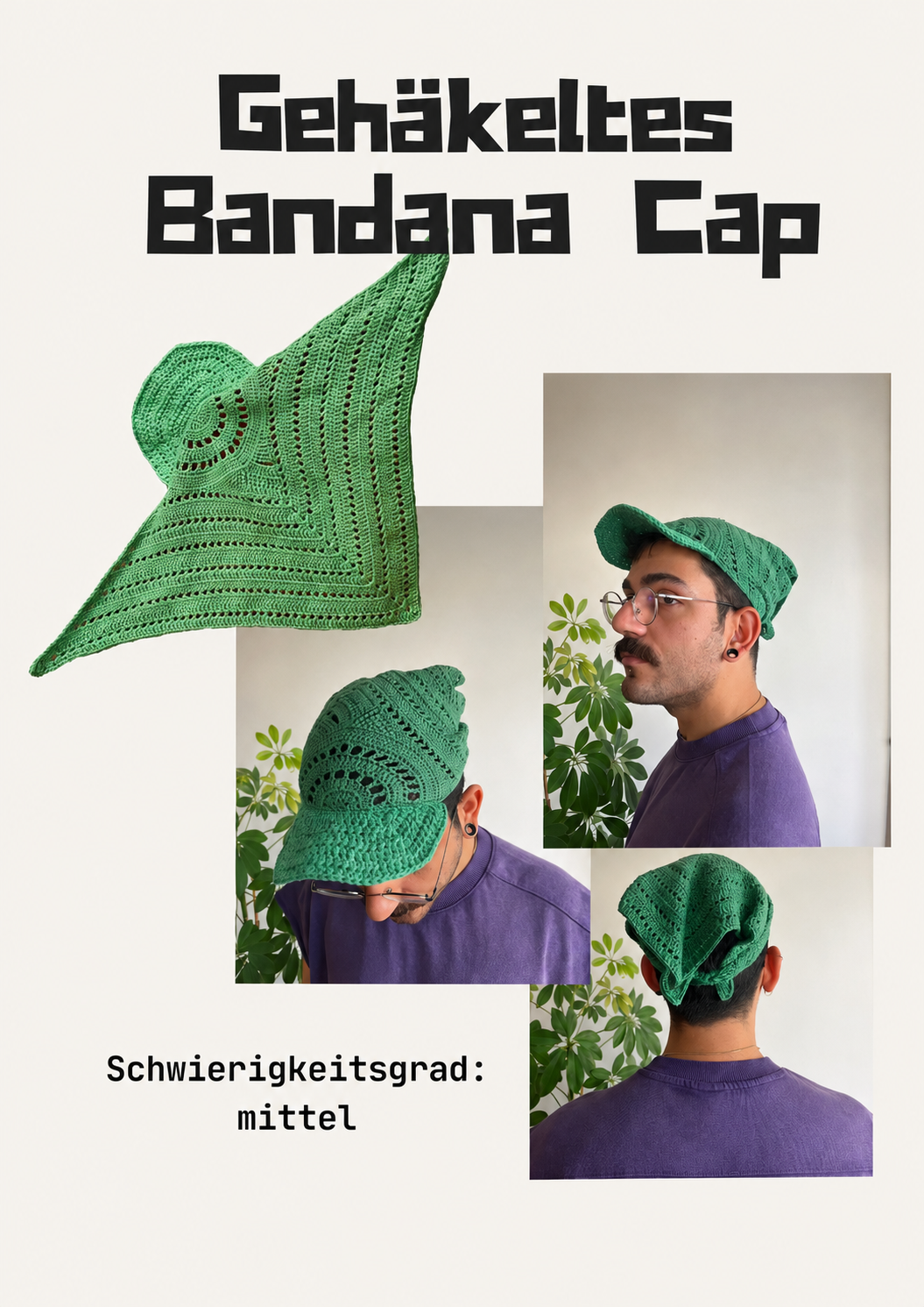 Häkelanleitung Bandana Cap, Sommermütze