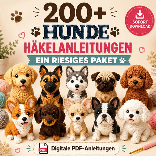200+ Hekle hunder: Amigurumi PDF-pakke