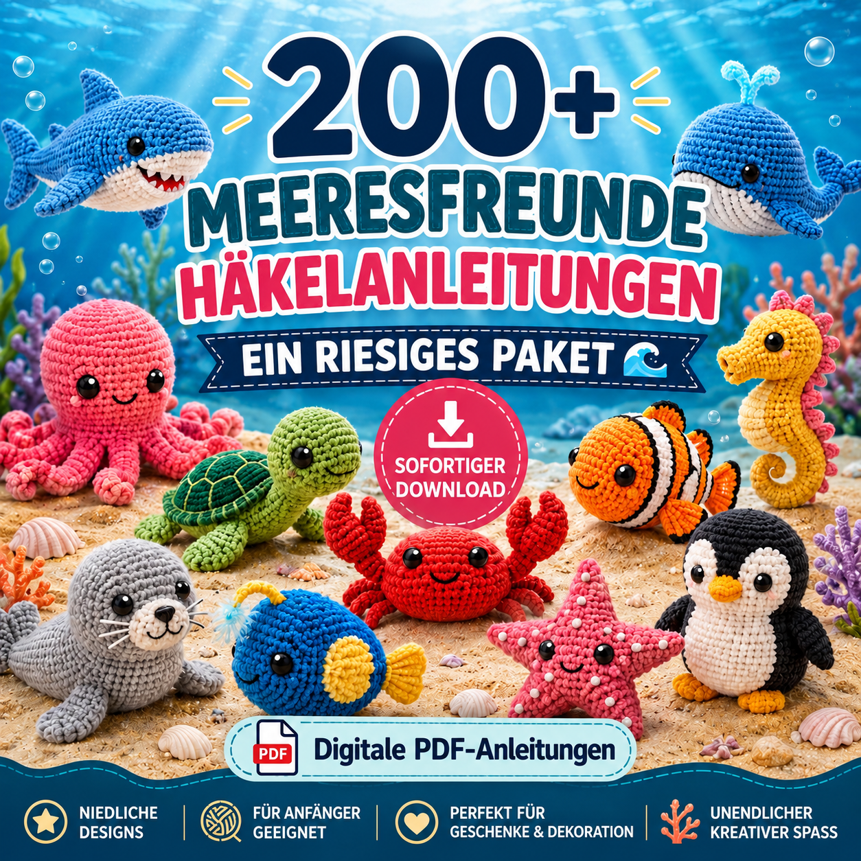 200+ Meerestiere häkeln: Amigurumi PDF-Paket