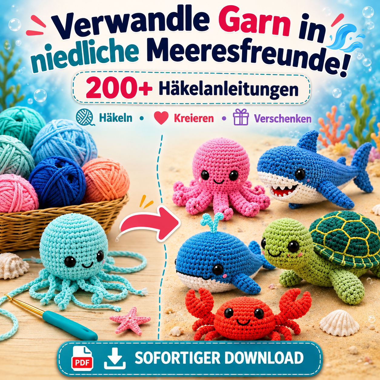 200+ Meerestiere häkeln: Amigurumi PDF-Paket