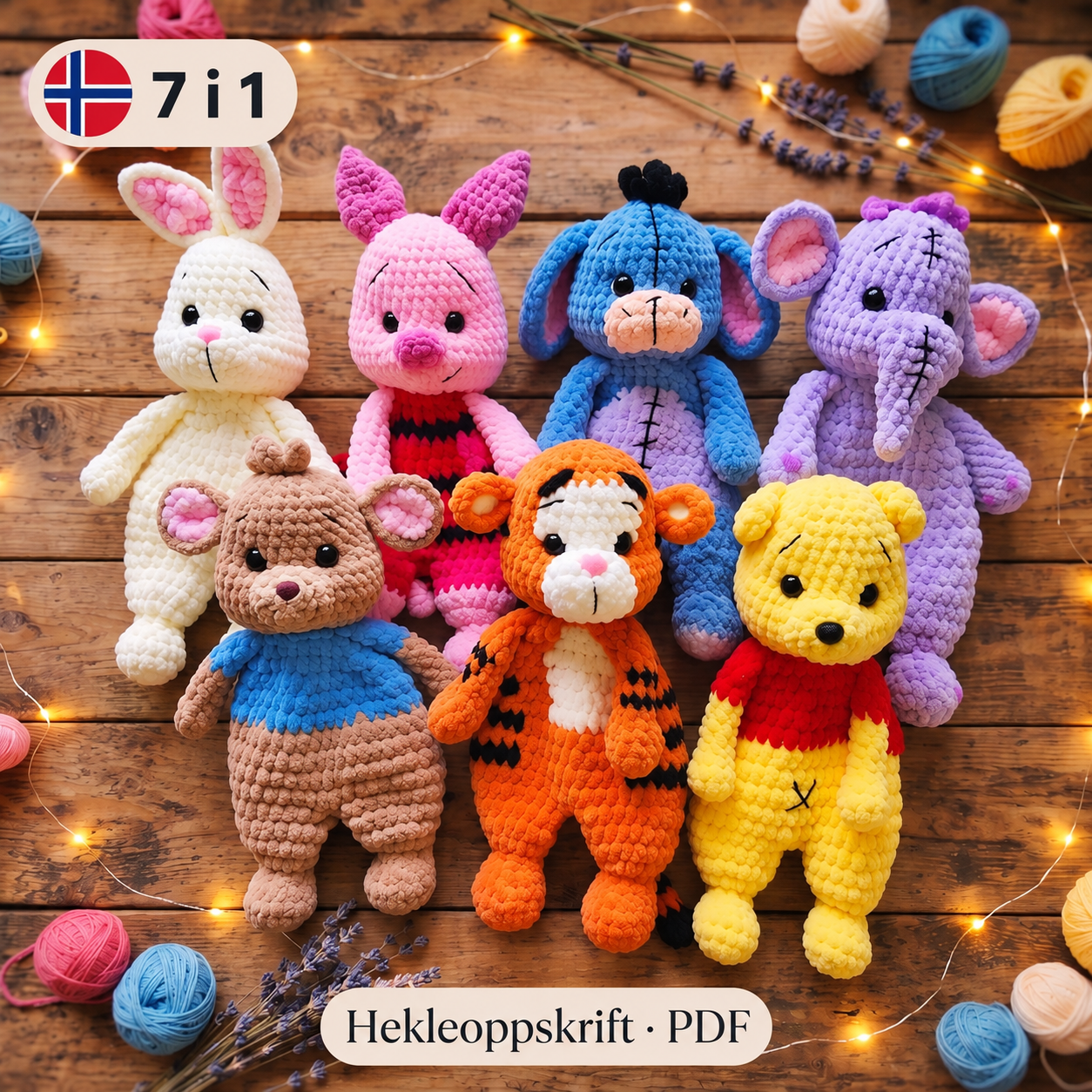 Hekleoppskrift 7i1 Bamse og venner