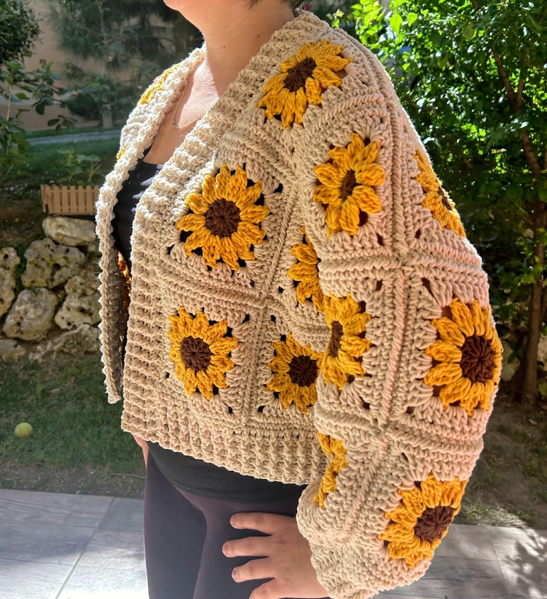 Häkelanleitung Sonnenblumen Cardigan
