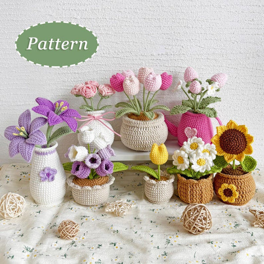Häkelanleitung Blumen Set: 8 Topfpflanzen