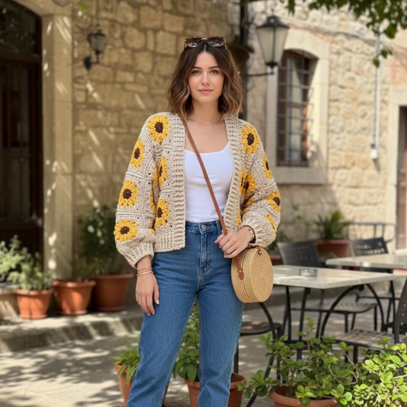 Häkelanleitung Sonnenblumen Cardigan